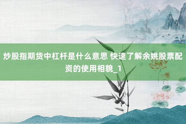 炒股指期货中杠杆是什么意思 快速了解余姚股票配资的使用相貌_1